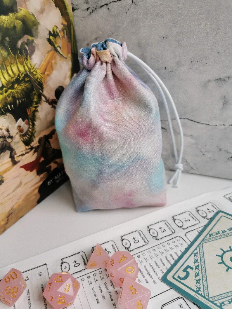 Pastel Galaxy/Space Style 3 Sizes Dice Bag / Bag of Holding For Dungeons and Dragons, Tabletop Games, RPG, DnD, Pathfinder, Tokens, Meeples image 6
