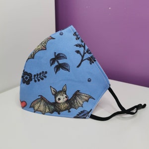 Blue Cute Bats Animals Face Mask/Covering, Reusable, Mask With Nose Wire, Nerdy, DnD Mask, Gamer, RPG, Tabletop Gaming, Dungeons and Dragons