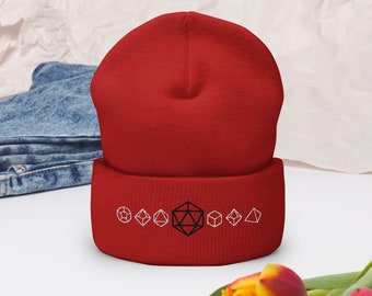 Polyhedral Dungeons and Dragons Dice Cuffed Beanie - Unisex, D20, DnD, Roleplaying, Tabletop Gaming, DnD Hat