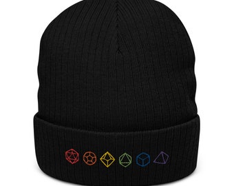 Polyhedral Dungeons and Dragons Dice Ribbed Knit Beanie - Unisex Hat, D20 Cap, DnD, Roleplaying, Tabletop Gaming, DnD Hat, DnD Gift Idea
