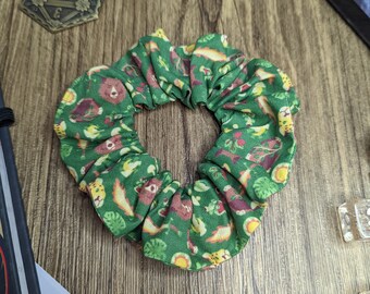 Cute Druid Animals Scrunchie for Dungeons and Dragons, D20, Polyhedral Dice, Retro 90s Scrunchie, 90s Fashion, Cute, RPG, DnD, D&D
