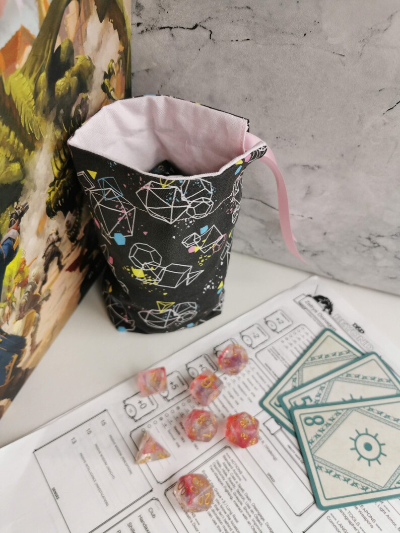 Dark Grey Dice Outline 2 Size Dice Bag / Bag of Holding for Etsy