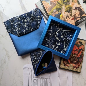 Glow in the Dark Constellations Bundle Dice Tray, Dungeons and Dragons, Pleather, Cork, Dice Bag, Roleplaying and Tabletop Games, Master image 1