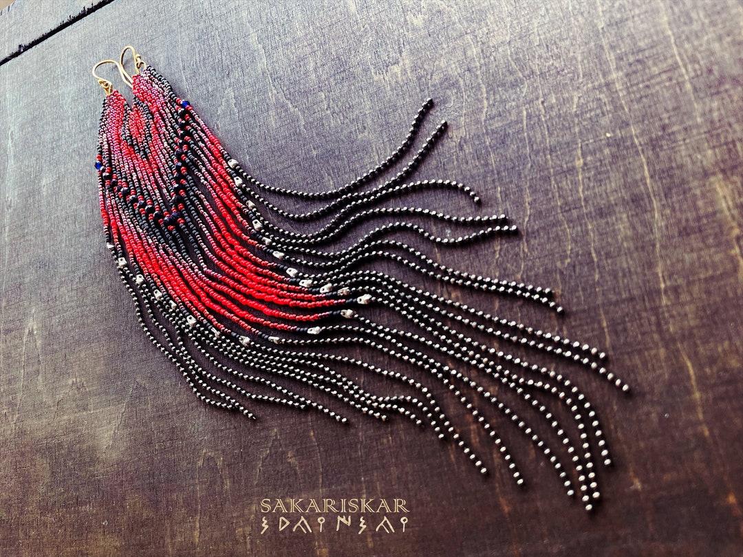Sakariskar Cairo Nights Handmade Long Fringe Seed Bead Red Etsy