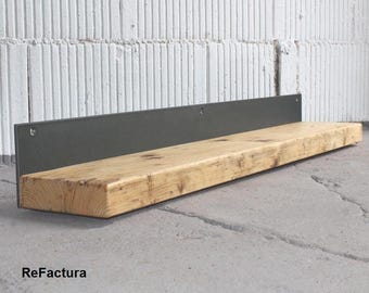 Wall shelf made from old wood, crafted from old scaffolding planks and steel, reclaimed wood wall shelf, bookshelf, kitchen shelf, reclaimed wood shelf