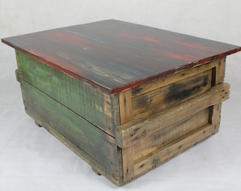 Coffee table made from military crate and pallet wood