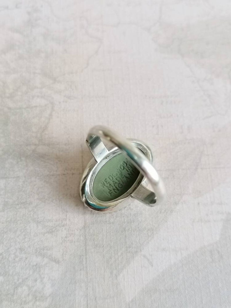 US-6.5 Wedgwood Ring Sage Green Jasper Cameo of Venus /& Cupid Size Small Fit UK: N Sterling Silver c1960s Oval Beaded Bezel Gift Boxed