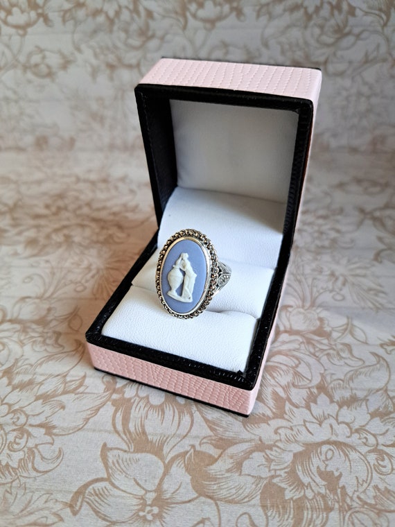 X-Large Wedgwood Ring Blue Jasper Cameo With Marca