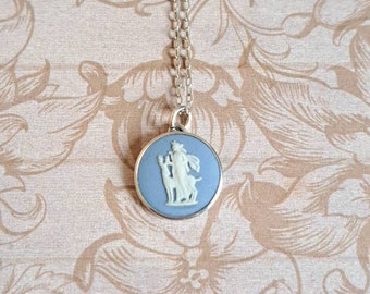 Vintage Wedgwood Diana The Hunter Small Sterling Silver Blue Jasperware Cameo Pendant Greek Goddess Artemis With Stag Hallmarked Gift Boxed