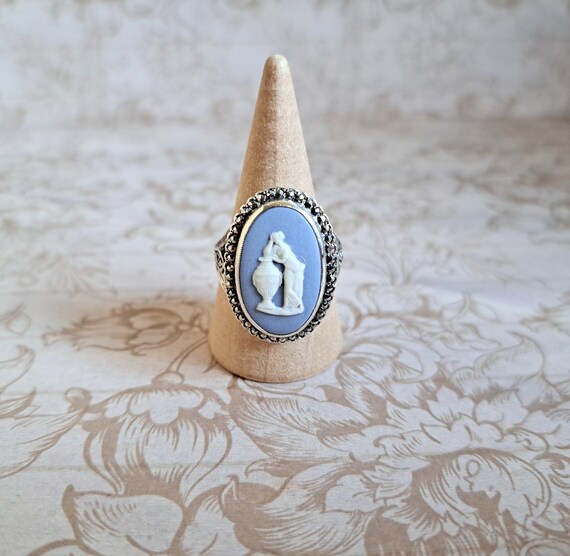 X-Large Wedgwood Ring Blue Jasper Cameo With Marc… - image 3