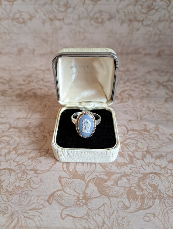 Vintage Blue Wedgwood Ring Jasperware Cameo, Ster… - image 1