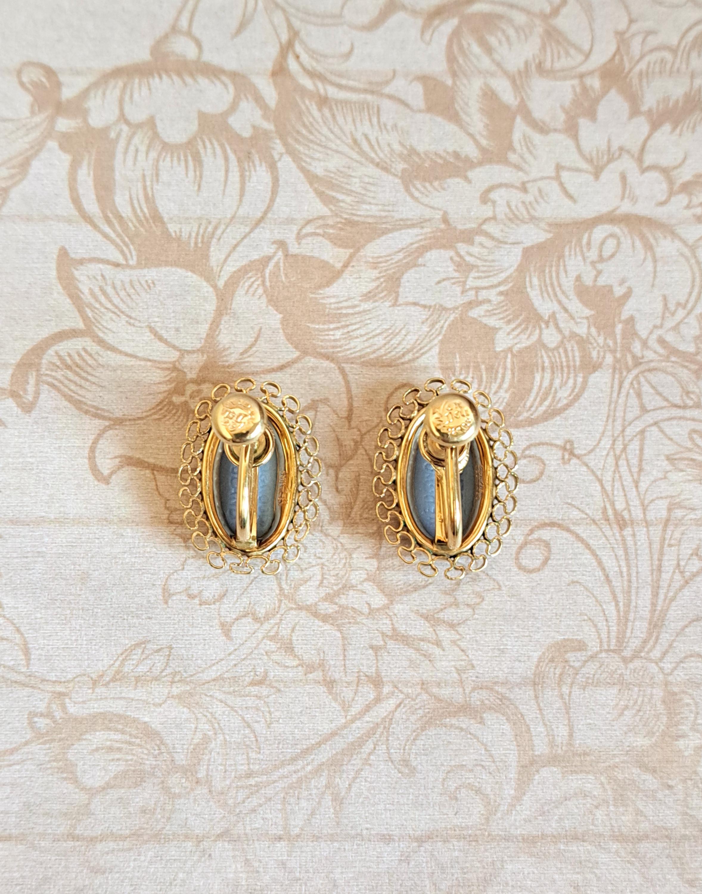 Vintage Wedgwood Floral Girl Screw on Earrings Blue