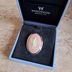 Lovely Wedgwood Pale Pink Jasperware Cameo Brooch VGC Platinum Plated, Floral Girl, Dancing Hours, Mother&#39;s Day Gift, Optional Wedgwood Box