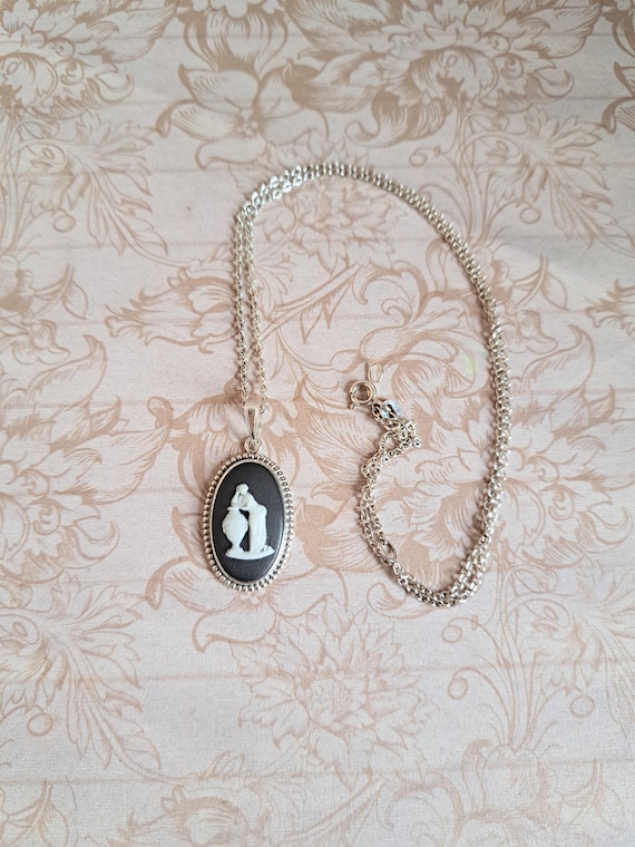 Vintage Wedgwood Black Jasperware Oval Cameo Pendant, Roman