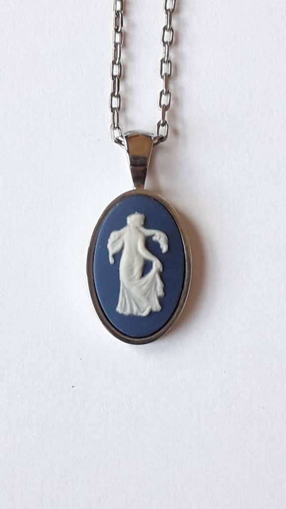 Wedgwood Saxon Blue Jasperware Cameo Pendant Necklace… Gem