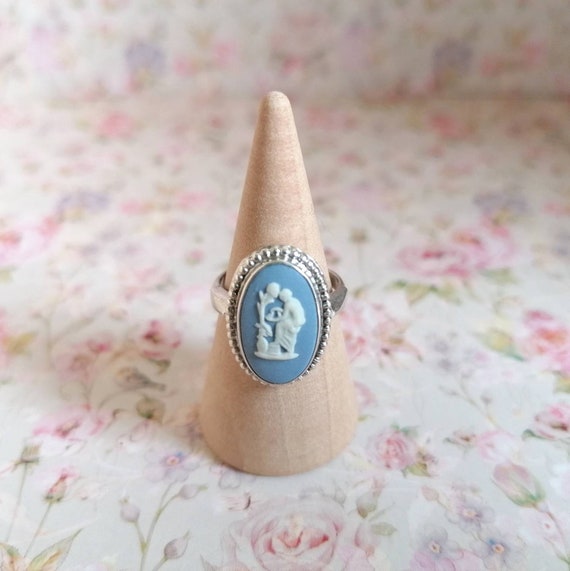 Vintage Blue Wedgwood Ring Jasperware Cameo, Ster… - image 3