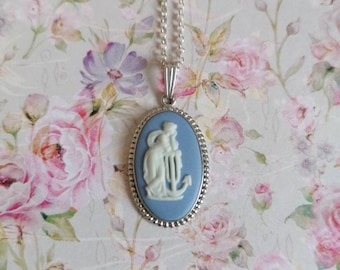 Vintage Wedgwood Blue Jasperware Hope & Anchor Cameo Pendant Sterling Silver, 1960s-80s, New Silver Chain, Nautical Talisman, Gift Boxed