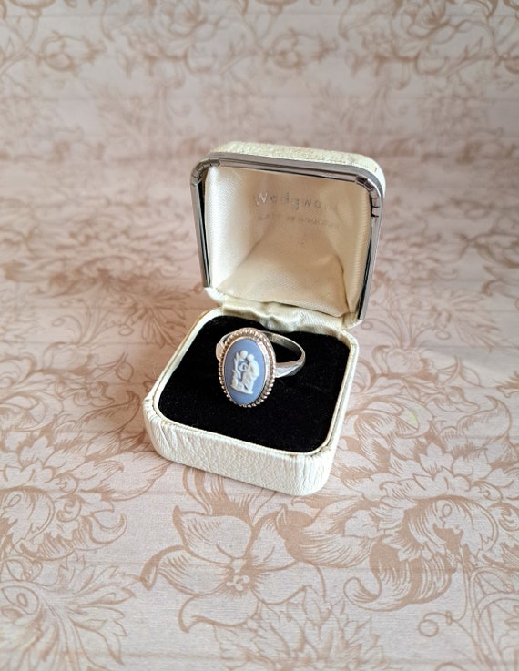 Vintage Blue Wedgwood Ring Jasperware Cameo, Ster… - image 2