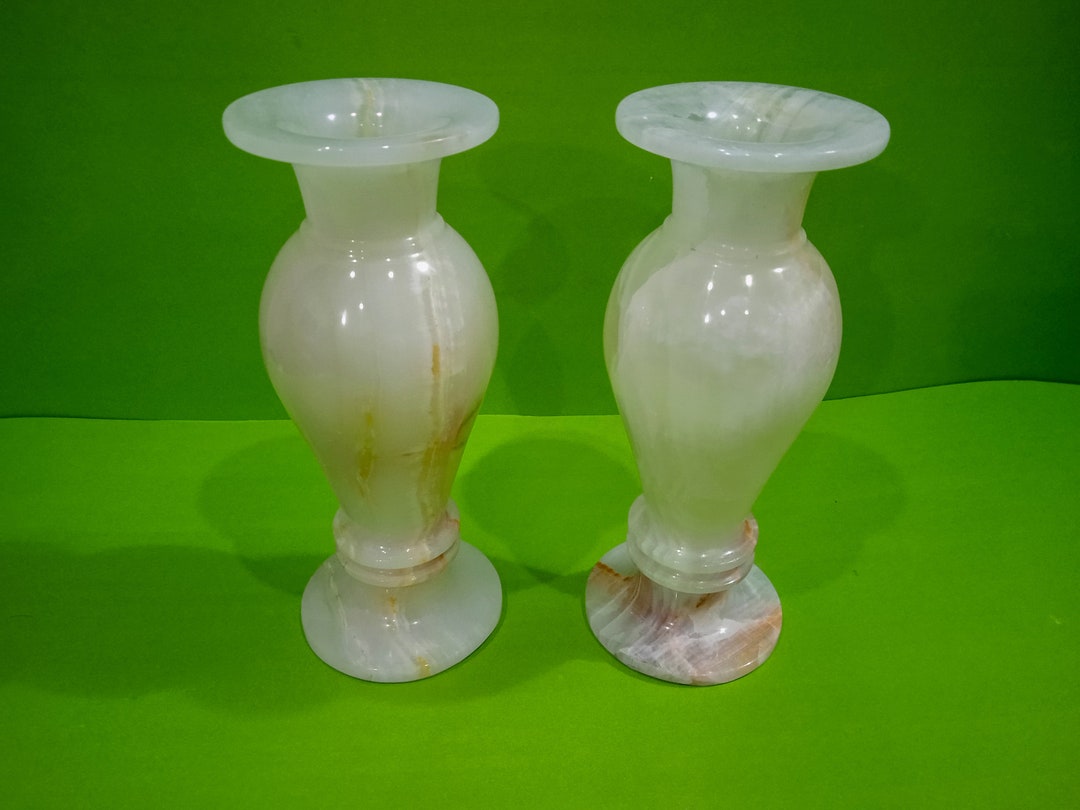 A Set of 2 White Onyx Flower Vases 8 Inches Etsy