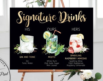 Chalkboard Signature Drink Sign,Rustic Wedding Wedding Bar Sign,Personalized Wedding Signage,Gold Wedding Calligraphy Font Printable Sign