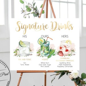 Rustic Wedding Signature Drink Sign,Custom Wedding Bar Sign,Watercolor Flowers Boho Wedding Sign,Gold Foil Calligraphy Sign,Wedding Signage