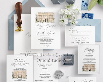 Watercolor Wedding Invitation Printable Wedding Venue Invite Suite Personalized Wedding Invitation Package Elegant Wedding Invitation Set