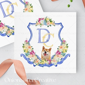 Benutzerdefinierte Hochzeit Crest Logo mit Hunden, Hochzeit Aquarell Crest Monogramm Logo mit Haustieren, Hochzeit Crest mit Hunden, Hochzeit Logo Digital Files