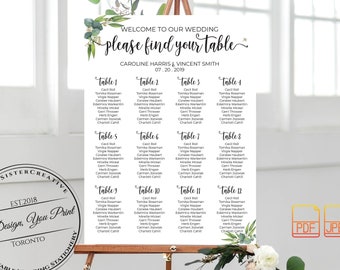 Rustic Wedding Seating Chart Sign,Eucalyptus Wedding Find Your Seat Sign,Wedding Reception Seating Arrangement,Script Font,Greenery Wedding
