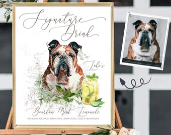 Wedding Signature Drink Dogs, Watercolor Wedding Sign Pets, Dog Bar Menu Signs, Signature Cocktail Drinks with Cats, Minimal Wedding Signs