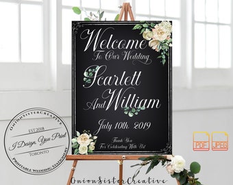 Chalkboard Welcome Sign Wedding Sign,Rustic Wedding Welcome Signs,Boho Wedding Reception Sign Printable,Vintage Wedding Signage Script Font