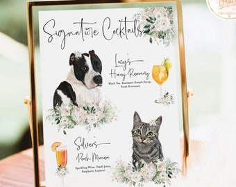 Dog Signature Drink Sign Pet, Boho Wedding Sign, Custom Wedding Bar Signage Cats, Signature Cocktail Sign Dog, Minimalist Wedding Signs