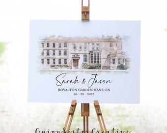 Wedding Venue Welcome Signs, Wedding Guest Book Alternative, Watercolor Wedding Venue Illustration, Custom Wedding Guestbook Sign Printable