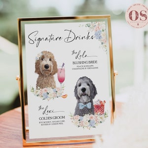 Hochzeit Signatur Getränk Hund, Aquarell Hochzeit Zeichen Haustiere Hochzeit Bar Zeichen, Aquarell Signatur Cocktail Getränke Katzen, benutzerdefinierte Hochzeit Zeichen