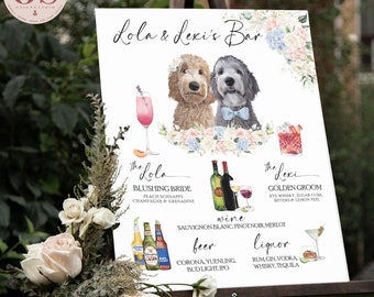 Dog Signature Drinks Sign Wedding, Pet Signature Cocktail Drinks Sign with Dog Wedding Drinks Sign, Wedding Signage Pet Portrait from Photo