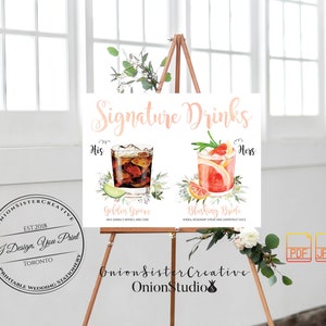 Signo de bebida de firma de boda Boho, signo de menú de barra de boda de pizarra, signo de bebida de cóctel de firma de boda rústica, signo de boda imprimible