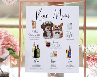 Wedding Signature Drinks Dog, Watercolor Wedding Sign Pets, Dog Bar Menu Signs, Signature Cocktail Drinks with Cats, Minimalist Wedding Sign