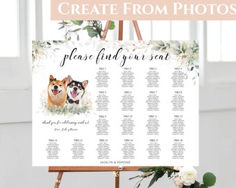 Custom Wedding Seating Chart Dog, Wedding Seating Chart Sign Pet, Personalized Wedding Signs Dog Seating Plan, Rustic Wedding Signs Greenery