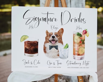 Dog Wedding Bar Menu Sign with Pet Printable, Dogs Drinks Sign Wedding Table Decor, Minimalist Wedding Sign Pets, Signature Drink Sign Cats