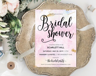 Unicorn Invitation Printable Bridal Shower Party,Bachelorette Party,Watercolor Ombre Invitation Template,Custom Stationery Calligraphy Font