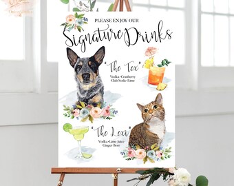 Signature Drink Sign Dogs, Rustic Wedding Cocktail Sign With Dog, Boho Wedding Bar Sign, Personalized Wedding Signage, Custom Wedding Signs