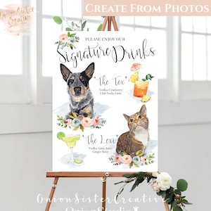 Signature Drink Sign Dogs, Rustic Wedding Cocktail Sign With Dog, Boho Wedding Bar Sign, Personalized Wedding Signage, Custom Wedding Signs