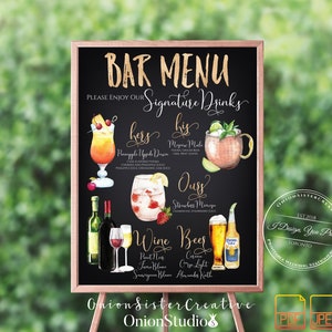 Druckbares Hochzeit Bar Menü Schild, rustikales Hochzeit Bar Schild, Signatur Getränk Schild, Personalisierte Hochzeit Beschilderung, Benutzerdefinierte Hochzeitsempfang Dekor