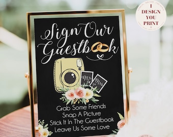 Wedding Guestbook Sign, Instax Camera Photo Guestbook Sign, Rustic Wedding Photo Booth Sign Printable, Chalkboard Wedding Signs Table Décor