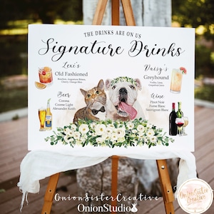 PET BAR MENU, Drinks On Us Sign, Floral Menu Template, Custom Digital Printable Signature Drinks Editable Wedding Reception Sign