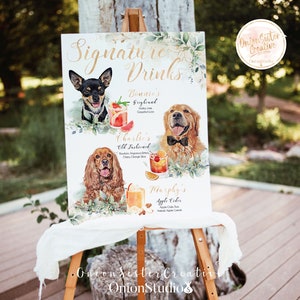 Dog Signature Drink Sign, Dog Wedding Cocktail Sign, Dog Wedding Drink Menu, Digital Pet Portrait Wedding Sign, Custom Dog Drink Menu