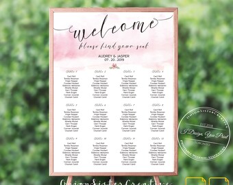 Rustic Wedding Seating Chart Sign,Blush Watercolor Find Your Seat Sign,Wedding Reception Seating Arrangement,Calligraphy Font,Boho Wedding