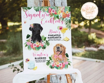 Dogs Bar Menu Sign, Tropical Wedding Signature Drink Sign Pets, Destination Wedding Signature Cocktail Drink Sign with Pet, Cat Drinks Sign