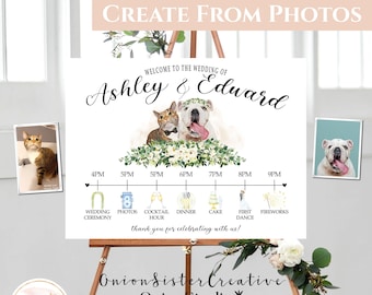 Personalized Wedding Signs Dogs, Wedding Order of Events Sign Printable, Wedding Welcome Sign with Pets, Wedding Timeline Sign, Boho Wedding