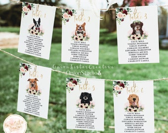 Dog Seating Chart, Custom Pet Seat Chart, Dog Wedding Signage, Custom Wedding Seating Chart, Dog Wedding Table Sign, Dog Wedding Table Signs