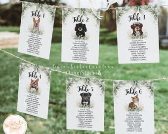 Wedding Seating Chart Cards with Pets from Photos, Dogs Wedding Table Number Cards Printable, Wedding Table Seating Card, Boho Wedding Signs